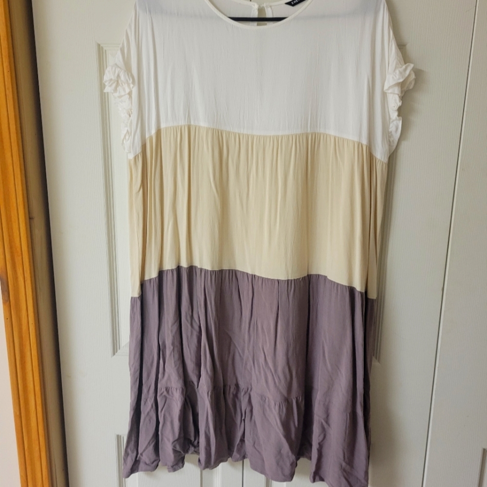 Shein XXL Contrast Panel Flounce Sleeve Smock Dress